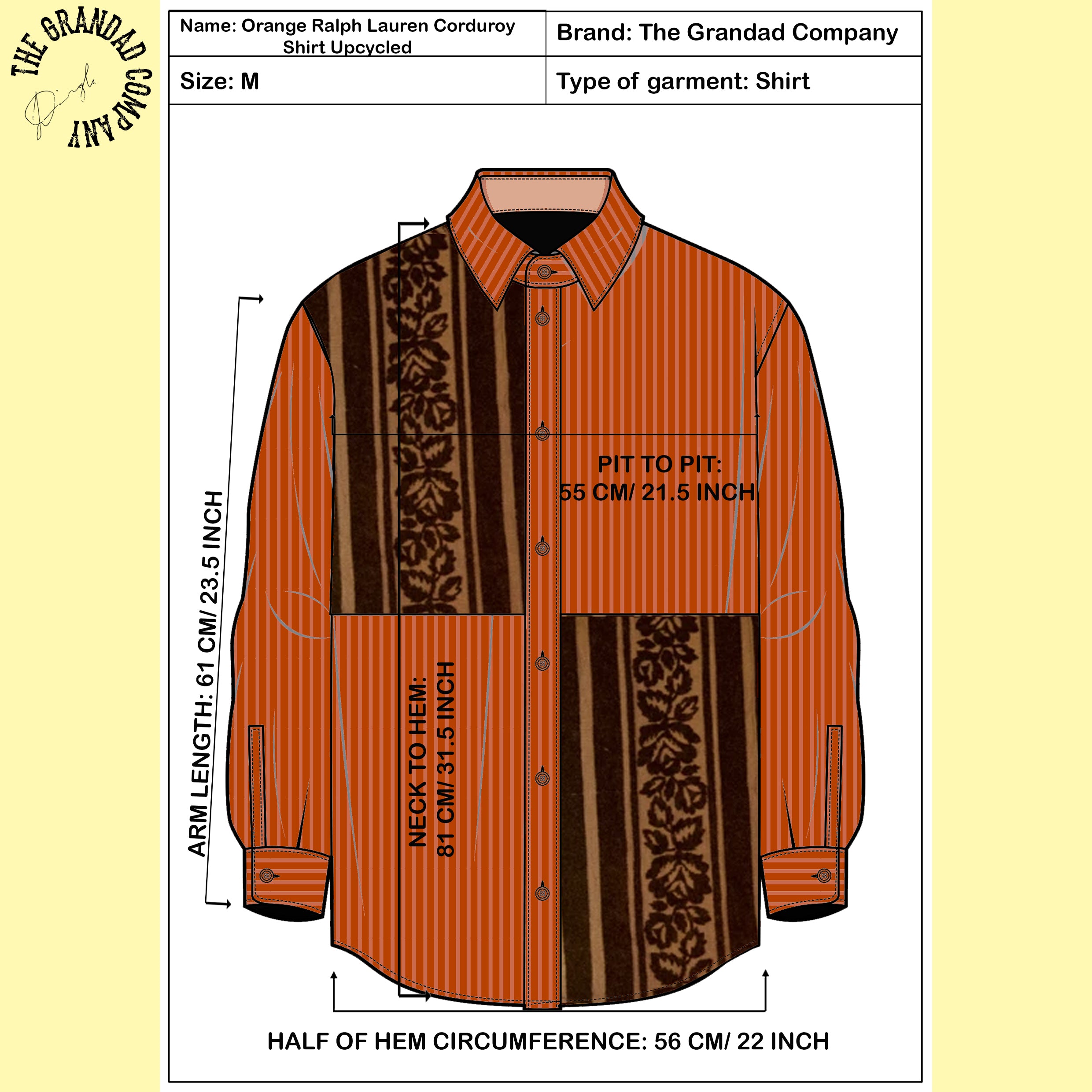 Orange Ralph Lauren Corduroy Shirt Upcycled